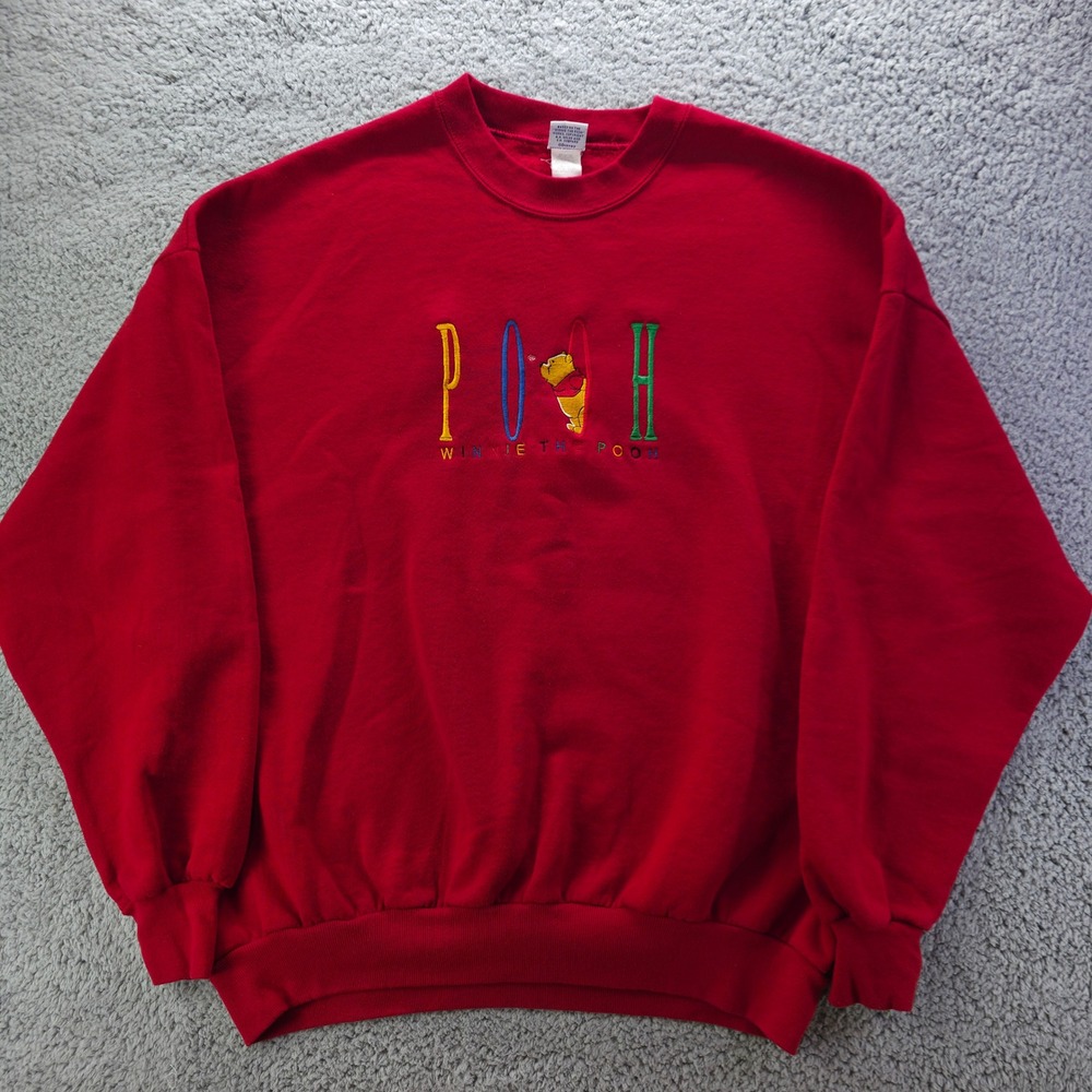Vintage Disney Winnie the Pooh Red Embroidered Sweatshirt Brazos Sportswear XL